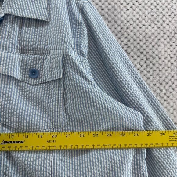 Denim &Co Jacket Womens 3X Blue White Striped Crinkle Cotton Collar Button Front - Picture 5 of 12